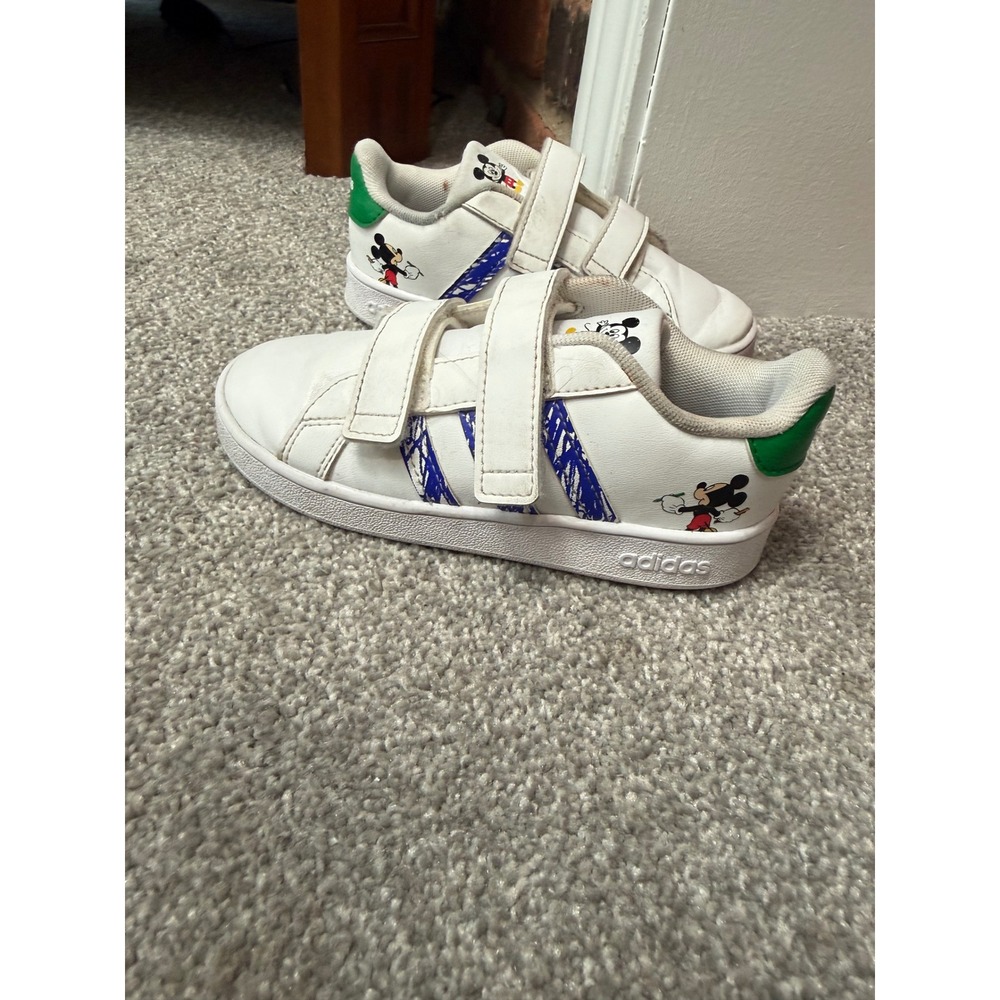 Adidas Grand Court Mickey Mouse Kids Sneakers White Blue Green Size 10K